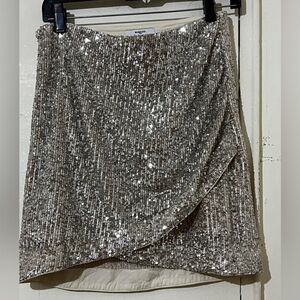 SUNCOO Paris Silver Sequin Wrap-Front Mini Skirt